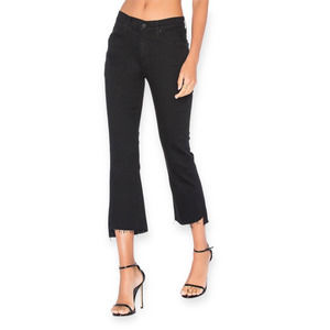 Mother Women Insider Cropped Step Fray Jeans Black Raw Hem Size 32